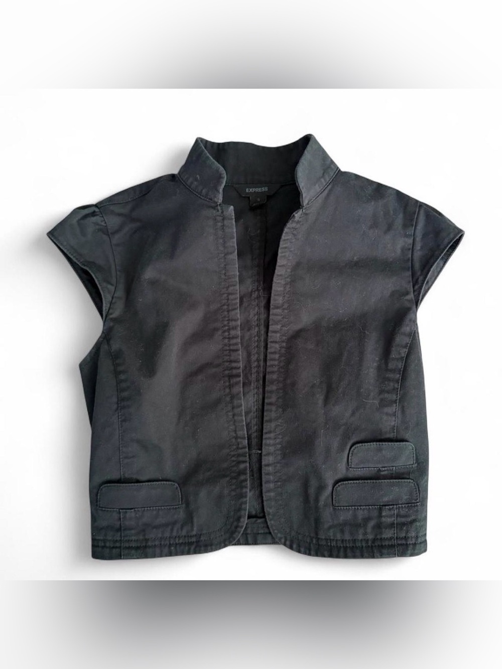 Cropped Express Black Short Sleeve Stand Collar Jacket
